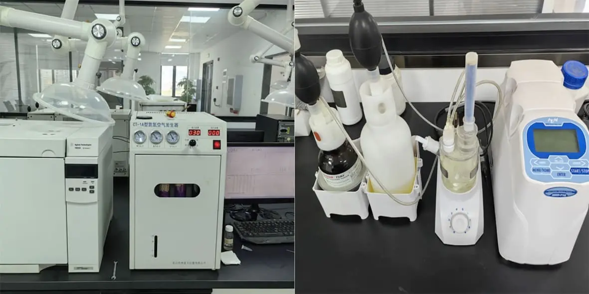 Gas chromatograph and Karl Fischer titrator in the Silfluo quality laboratory